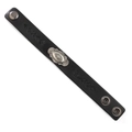 Bracciale etnico retrò in pelle bovina con emblema in argento e totem incisi - Nero