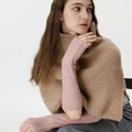 Pink knitted fingerless gloves and beige shawl paired for autumn and winter style - Light Pink