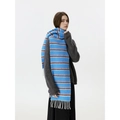 Winter wool blend scarf with light blue and dark brown stripes and white tassels - Blue-Brown Stripe