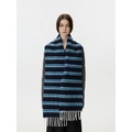 Blue and white striped wool blend scarf with decorative fringe for winter warmth - Navy Stripe