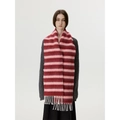 Extra long red and pink striped wool blend knit scarf with white fringe trim - Red Orange Striped