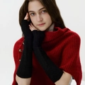 Winter set with red knit poncho cape and long black fingerless arm warmer sleeves - Ink Black