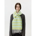Winter striped wool blend scarf with green and blue patterns and white fringe trim - Yellow and Blue Stripe