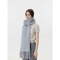 Light grey knitted scarf with classic tassel edges for winter warmth and soft texture - Ice Gray