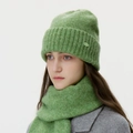 Set berretto e sciarpa in maglia verde erba con risvolto a coste e piccolo logo - Verde matcha