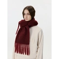 Classic dark wine red oversized wool scarf with soft fringe edges for winter warmth - True Wine Red