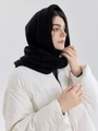 Black knitted Balaclava hood with transparent button detail for autumn and winter fashion - Ink Black