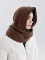 Knitted dark brown balaclava hood with ribbed edges for winter neck and head warmth - Coffee Brown