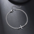 Silver stainless steel NK chain bracelet with a horizontal cross charm and lobster clasp - Cross Pendant Bracelet (ZJ11768)