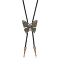 Vintage bronze butterfly bolo tie with black braided leather cord in American western style - Antique Bronze