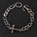 Bracelet gourmette vintage argenté pour homme avec croix et fermoir ancre - Argent Antique