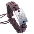 Bracciale in pelle intrecciata uomo retrò con placca teschio e cordino regolabile - Marrone