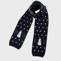 Sciarpa in maglia blu navy con graziosi motivi di pupazzi di neve e fiocchi di neve - Pupazzo di Neve a Pois Bianchi e Neri