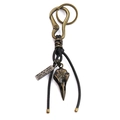 Retro Wikinger-Kompass Rabenschädel Schlüsselanhänger mit Lederband und Bronze-Karabiner - Bronze