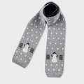 Sciarpa in maglia misto lana grigia con pois bianchi e simpatici motivi di pupazzo di neve - Pupazzo di Neve a Pois Grigio Medio