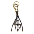 Portachiavi tridente di Poseidone vintage in bronzo con corda in pelle e ciondolo - Bronzo