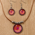 Set di gioielli mandala bohémien con ciondolo in vetro arancione e orecchini d'argento - Rosso