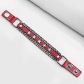 Punk-Armband aus rotem Leder mit silbernen Sternnieten und Metallketten für Herren - Rot