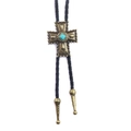 Cravatta bolo western con pendente a croce in bronzo e turchese su cordoncino di cuoio - Bronzo