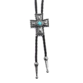 Cravatta bolo punk western con ciondolo a croce argento e intarsio in turchese - Argento Antico