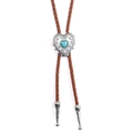 Western punk bolo tie featuring heart-shaped turquoise stone and brown leather rope - Silver-Brown Leather Cord