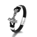Bracciale vichingo in pelle intrecciata con ciondolo martello di Thor e chiusura magnetica - 19cm / Nero