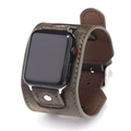 Retro brown leather cuff strap for iWatch with green stitching and silver buckle - 38mm/40mm Dark Green