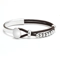 Bohemian double-layer leather rope bracelet with silver beads and polished metal clasp - Brown