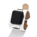 White leather cuff watch strap for Apple Watch with vintage wide band stitching - 42/44mm White