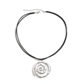 Grande ciondolo a spirale argento stile bohémien con doppia corda nera intrecciata - Collana con Pendente a Spirale