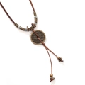 Collana con moneta di bronzo retrò e comando dei Cinque Tuoni con corda intrecciata - Corda Caffè