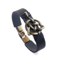 Vintage-Lederarmband in Schwarz mit bronzenem Keltenknoten und metallischem Verschluss - Schwarzer Keltischer Knoten Stil (QNW2889-1)