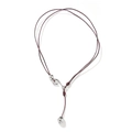 Minimalist dark red leather cord necklace with a polished silver-tone metal drop pendant - Silver