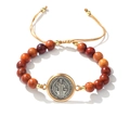 Bracciale di San Benedetto in grani di legno con corda intrecciata regolabile e oro - Marrone Argento