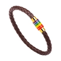 Bracelet tressé en cuir marron foncé avec fermoir magnétique doré en émail arc-en-ciel - Cuir Brun Boucle Dorée/Arc-en-Ciel