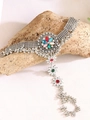 Bracciale etnico boho argento con fiore di gemme colorate e campanellini in metallo - Bracciale Slave Pietre Floreali Colorate (SX678)