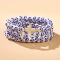 Three-layer blue floral ceramic bead bracelet with cross pendant and heart charm - Triple Layer Style