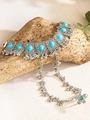 Collana etnica boho in lega d'argento con pietre turchesi su base in legno naturale - Bracciale Slave Turchese Intagliato (SX679)