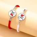 Luminous Sun Moon Gemstone Couple Bracelets for Lovers with Red and White Woven Cords - Red White Heart Set