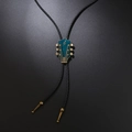 Guitar headstock bolo tie with blue enamel and black braided leather necklace cord - Blue Guitar Style (Blue Violin Sweater Chain) / Blue