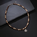 Bohemian beach surfing necklace for men with brown wood beads and sun pendant - Brown
