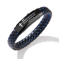 Bracciale da uomo WWJD in pelle intrecciata con dettagli blu e chiusura incisa - Pelle Blu E Nera
