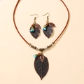Set gioielli bohémien con collana e orecchini a foglia, turchese e perline di legno - Set Foglia