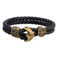 Herren Lederarmband geflochten in Schwarz mit Bronze-Ankerverschluss und Friedenssymbol - Schwarz