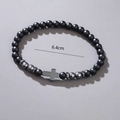 Cross bead bracelet with black matte stones and hematite beads for men and women - Cross Bracelet