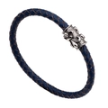 Bracciale da uomo in pelle intrecciata blu scuro con chiusura in argento antico - Blu