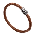 Bracciale in pelle intrecciata marrone da uomo con chiusura in metallo giglio vintage argento - Marrone