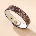 Brown faux leather snake skin bracelet with gold-tone metal snap button fasteners - Brown Snake Print (Style 5)