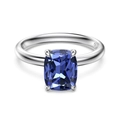S925 sterling zilveren ring met een grote rechthoekige diepblauwe edelsteen in kussenvorm - US 6 / Platina Goud (DY121600-S-W-BU)