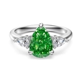 Exquisite S925 sterling silver ring with pear-cut green emerald and side diamonds - US 6 / Platinum Color (DY121602-S-W-WG)